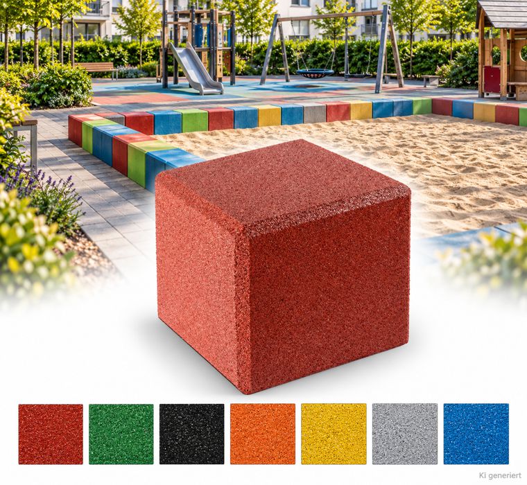 Rubber cubes, 400 mm, in red, green, black, orange, yellow, blue